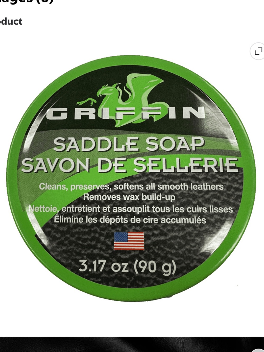 Griffin Saddle Soap Leather Cleaner for purses and wallets and shoes 3.17oz